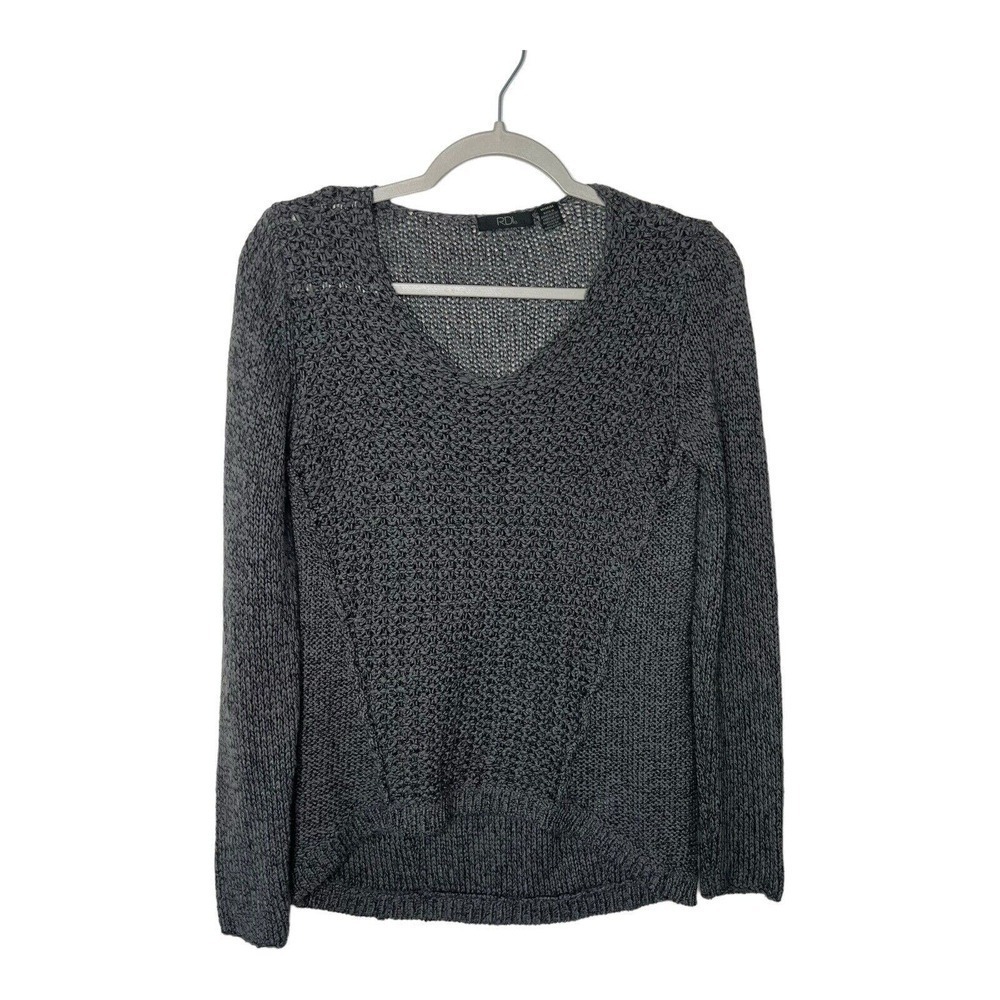 RDI Womens Sweater Size Medium Gray Lightweight Textured Pullover Boho Casual‎